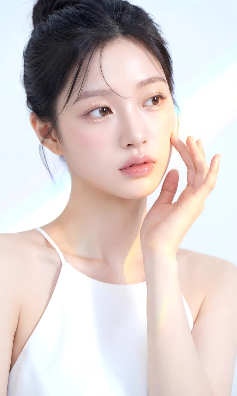 턱선에 손을 댄 여성 모델(AI 연출)